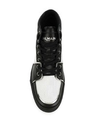 schwarze und weiße hohe Sneakers aus Leder von Balmain