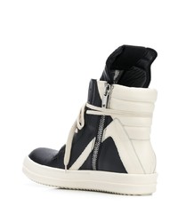 schwarze und weiße hohe Sneakers aus Leder von Rick Owens