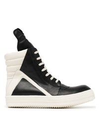 schwarze und weiße hohe Sneakers aus Leder von Rick Owens