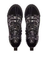 schwarze und weiße hohe Sneakers aus Segeltuch mit Karomuster von Giuseppe Zanotti