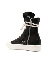 schwarze und weiße hohe Sneakers aus Segeltuch von Rick Owens DRKSHDW