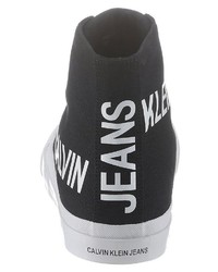 schwarze und weiße hohe Sneakers aus Segeltuch von Calvin Klein