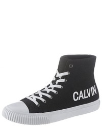 schwarze und weiße hohe Sneakers aus Segeltuch von Calvin Klein