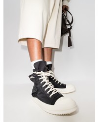 schwarze und weiße hohe Sneakers aus Segeltuch von Rick Owens DRKSHDW