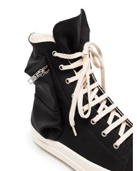 schwarze und weiße hohe Sneakers aus Segeltuch von Rick Owens DRKSHDW