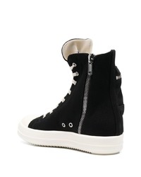 schwarze und weiße hohe Sneakers aus Segeltuch von Rick Owens DRKSHDW