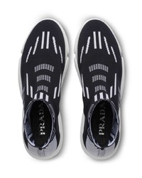 schwarze und weiße hohe Sneakers aus Segeltuch von Prada