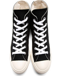 schwarze und weiße hohe Sneakers aus Segeltuch von Comme des Garcons