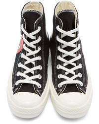 schwarze und weiße hohe Sneakers aus Segeltuch von Comme des Garcons