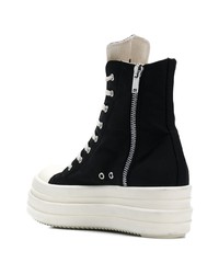 schwarze und weiße hohe Sneakers aus Segeltuch von Rick Owens DRKSHDW