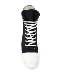 schwarze und weiße hohe Sneakers aus Segeltuch von Rick Owens DRKSHDW