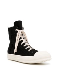 schwarze und weiße hohe Sneakers aus Segeltuch von Rick Owens DRKSHDW