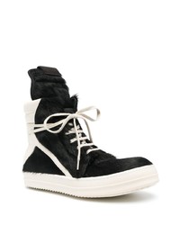 schwarze und weiße hohe Sneakers aus Segeltuch von Rick Owens