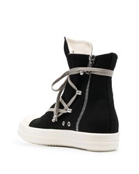 schwarze und weiße hohe Sneakers aus Segeltuch von Rick Owens DRKSHDW