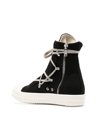 schwarze und weiße hohe Sneakers aus Segeltuch von Rick Owens DRKSHDW