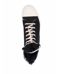 schwarze und weiße hohe Sneakers aus Segeltuch von Rick Owens