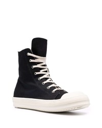 schwarze und weiße hohe Sneakers aus Segeltuch von Rick Owens