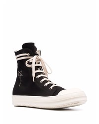 schwarze und weiße hohe Sneakers aus Segeltuch von Rick Owens DRKSHDW