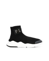 schwarze und weiße hohe Sneakers aus Segeltuch von Philipp Plein