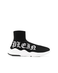 schwarze und weiße hohe Sneakers aus Segeltuch von Philipp Plein