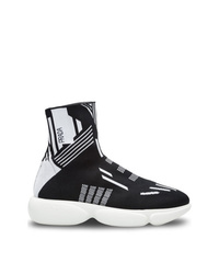 schwarze und weiße hohe Sneakers aus Segeltuch von Prada