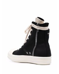 schwarze und weiße hohe Sneakers aus Segeltuch von Rick Owens