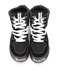 schwarze und weiße hohe Sneakers aus Segeltuch von Palm Angels