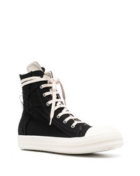 schwarze und weiße hohe Sneakers aus Segeltuch von Rick Owens DRKSHDW