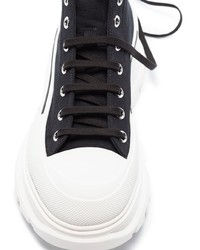 schwarze und weiße hohe Sneakers aus Segeltuch von Alexander McQueen