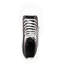 schwarze und weiße hohe Sneakers aus Segeltuch von Alexander McQueen