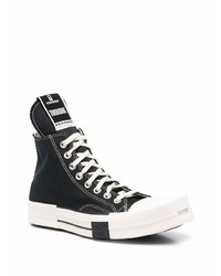 schwarze und weiße hohe Sneakers aus Segeltuch von Rick Owens DRKSHDW