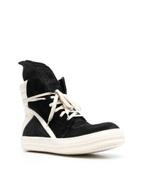 schwarze und weiße hohe Sneakers aus Wildleder von Rick Owens DRKSHDW