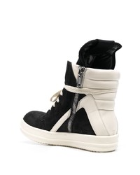 schwarze und weiße hohe Sneakers aus Wildleder von Rick Owens DRKSHDW