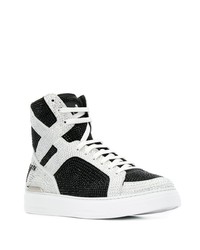 schwarze und weiße hohe Sneakers aus Wildleder von Philipp Plein