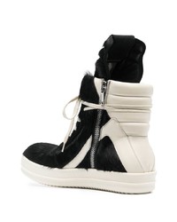 schwarze und weiße hohe Sneakers von Rick Owens