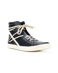 schwarze und weiße hohe Sneakers von Rick Owens