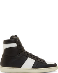 schwarze und weiße hohe Sneakers von Saint Laurent