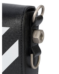 schwarze und weiße horizontal gestreifte Leder Umhängetasche von Off-White