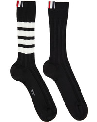 schwarze und weiße horizontal gestreifte Socken von Thom Browne