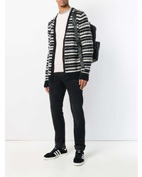 schwarze und weiße horizontal gestreifte Strickjacke von Saint Laurent
