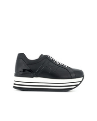schwarze und weiße klobige Leder niedrige Sneakers von Hogan