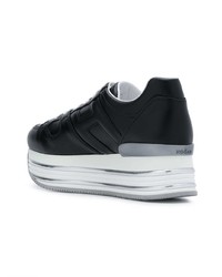 schwarze und weiße klobige Leder niedrige Sneakers von Hogan