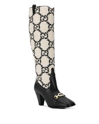schwarze und weiße kniehohe Stiefel aus Leder von Gucci