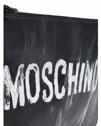 schwarze und weiße Leder Clutch Handtasche von Moschino