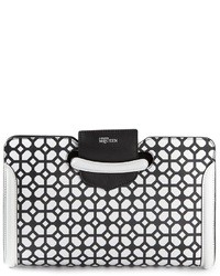 schwarze und weiße Leder Clutch mit geometrischem Muster von Alexander McQueen