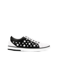 schwarze und weiße Leder niedrige Sneakers mit Sternenmuster