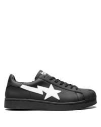 schwarze und weiße Leder niedrige Sneakers mit Sternenmuster von A Bathing Ape
