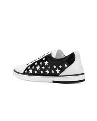 schwarze und weiße Leder niedrige Sneakers mit Sternenmuster von Jimmy Choo