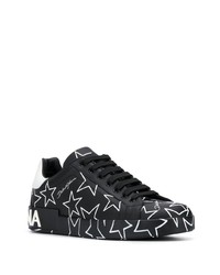 schwarze und weiße Leder niedrige Sneakers mit Sternenmuster von Dolce & Gabbana