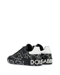 schwarze und weiße Leder niedrige Sneakers mit Sternenmuster von Dolce & Gabbana